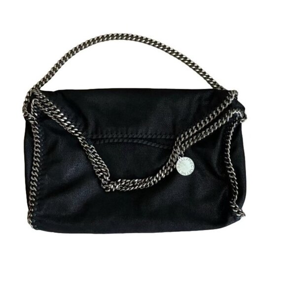 Stella McCartney Falabella Black Leather falabella fold over tote Shoulder Bag